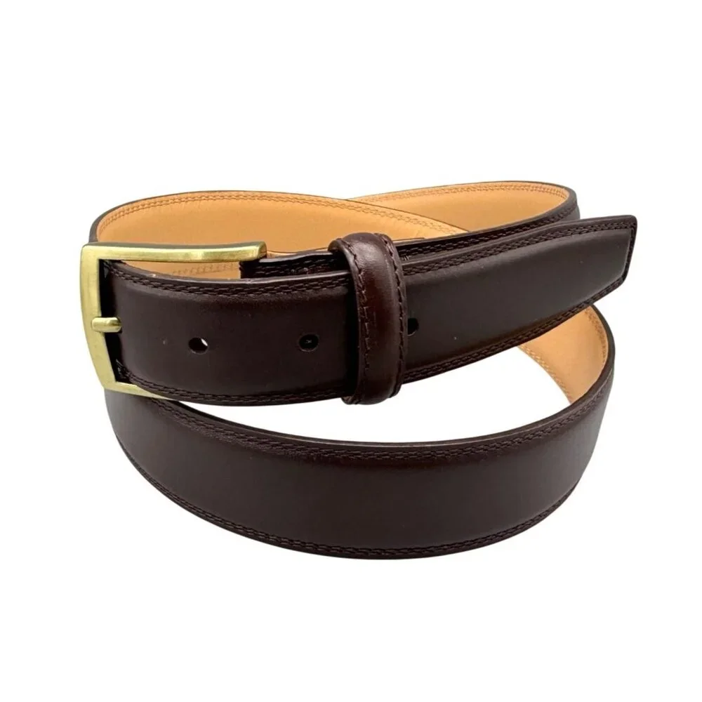 Lands' End Men's Dress Belt Sz 38 Glove Dark Brown Cowl Leather 472993 Classic
